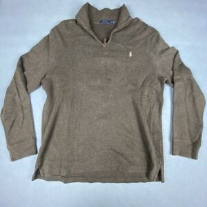 VINTAGE Polo Ralph Lauren Leather Tab Sweater Mens XL Brown Pullover Mock‎ Neck